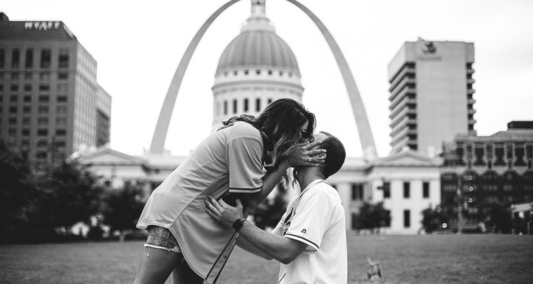 St. Louis Proposal Photography | Kiener Plaza | Arch